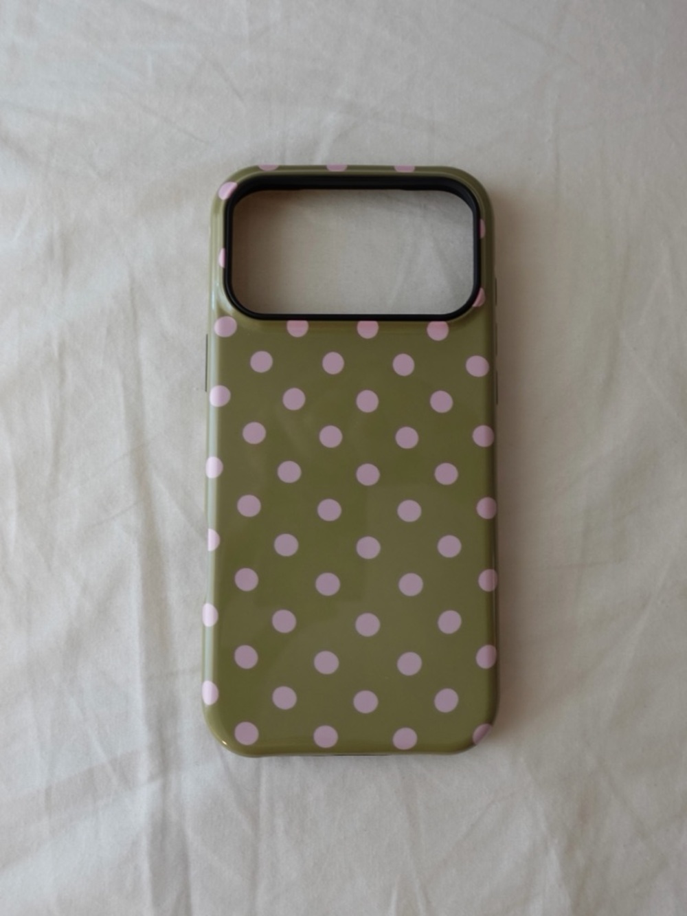 Olive Green with Pink Dot Polka Phone Case